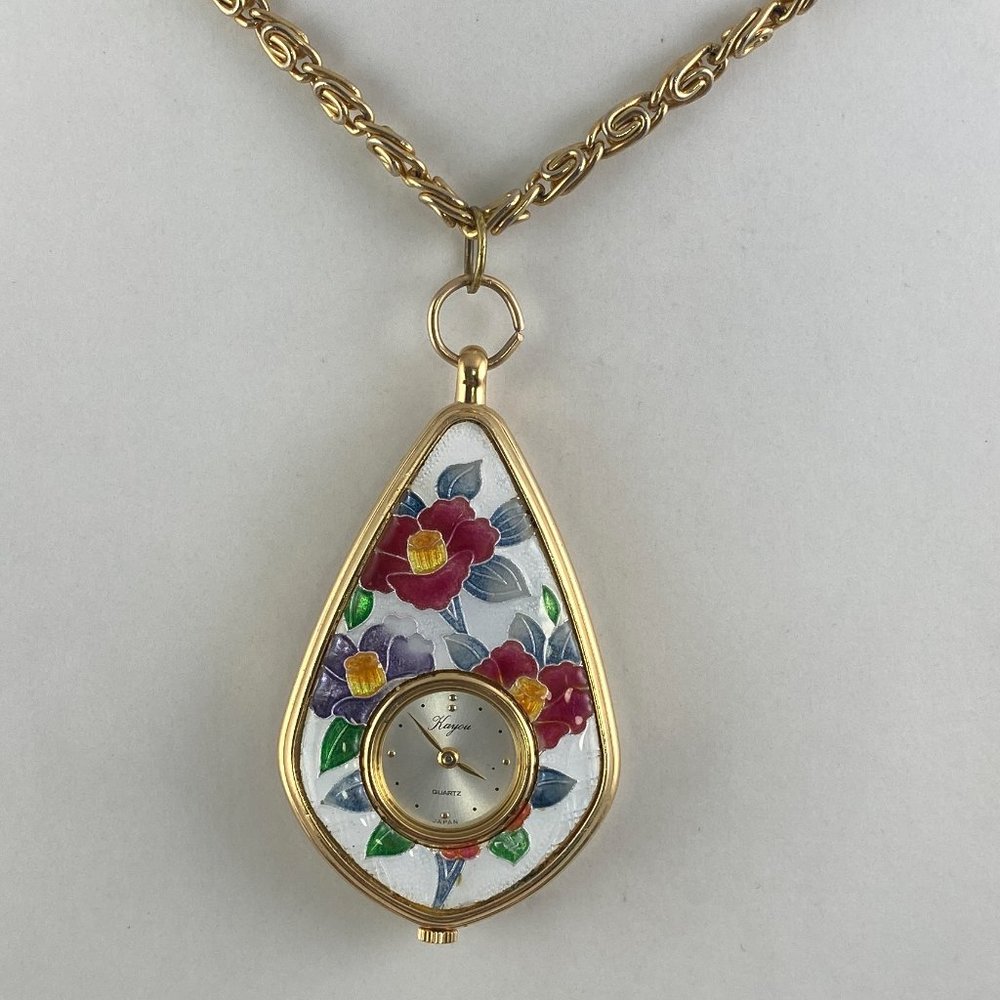 Vintage Authentic Kayou Made in Japan Floral Enamel Watch Pendant